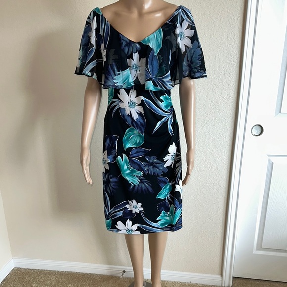 connected apparel Dresses & Skirts - Connected Apparel Blue Sheath Midi Dress with Flutter Sleeves Size 8